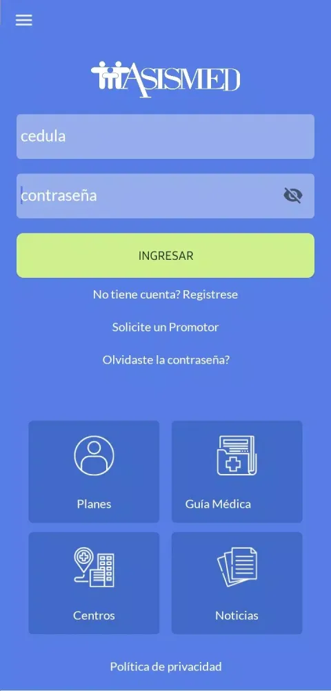 Screenshot di Asismed