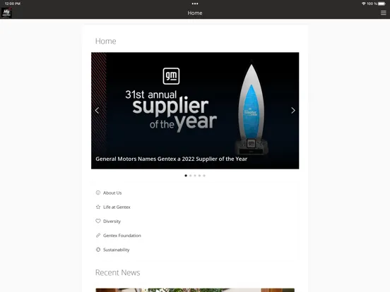 Tangkapan layar My Gentex iPad 