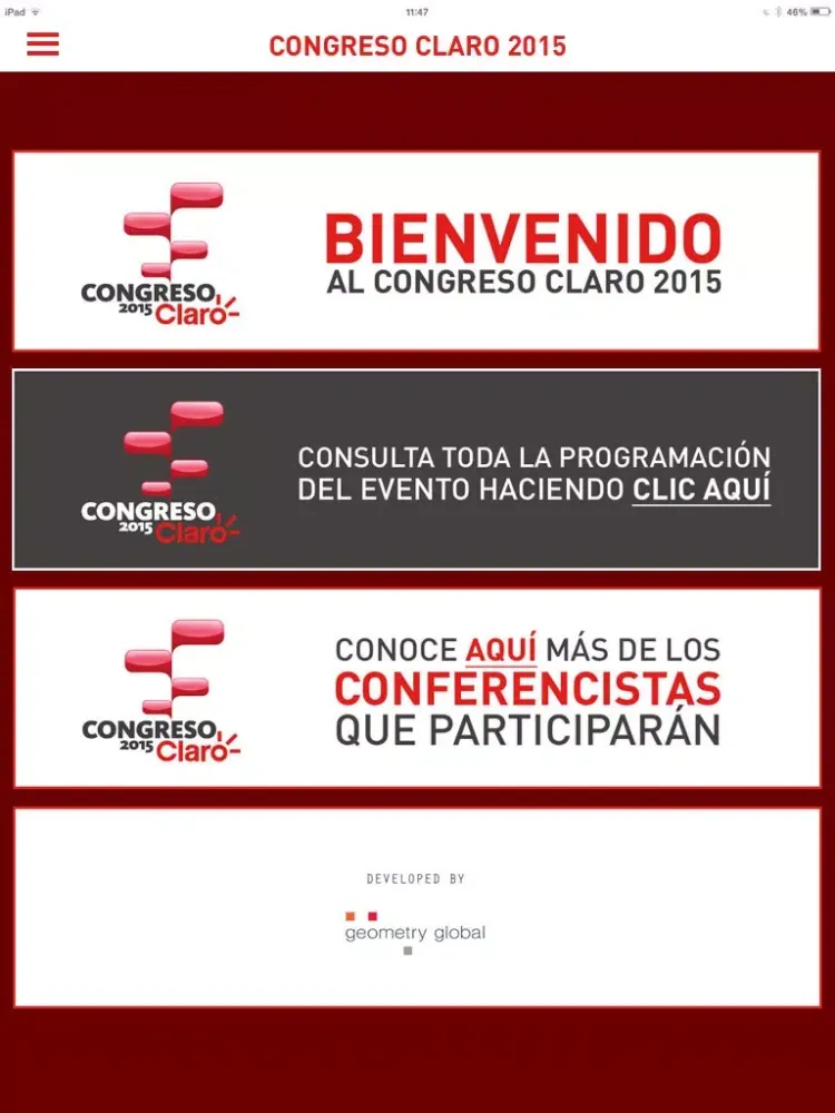 Capturas de tela do Congreso Claro 2015 iPad 