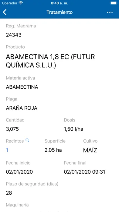 Screenshot di Cuaderno de Campo SOAGA