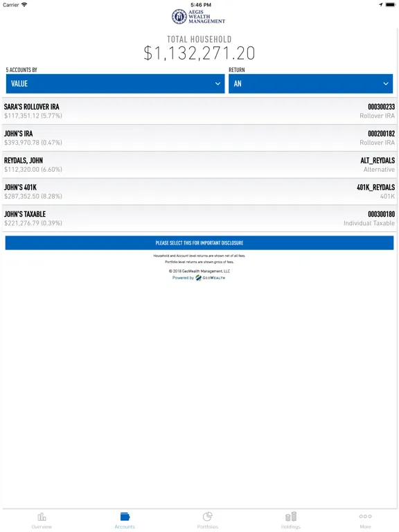 Aegis Wealth Management iPad  Screenshots