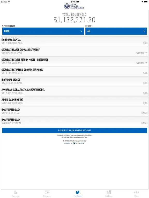 Aegis Wealth Management iPad  Screenshots