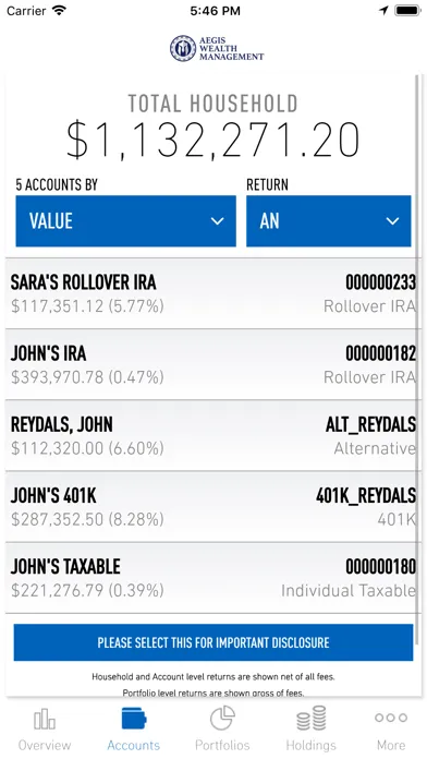 Aegis Wealth Management Screenshots