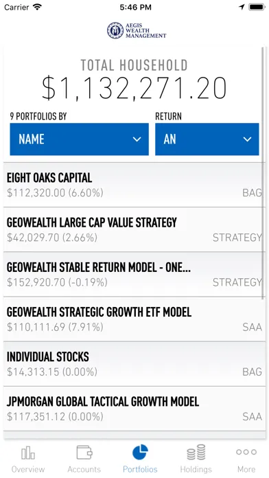 Aegis Wealth Management Screenshots