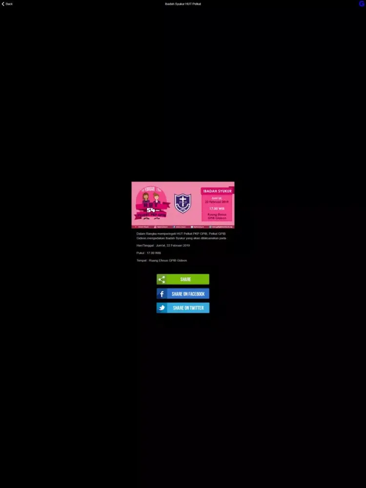 Screenshot di GPIB Gideon Depok iPad 