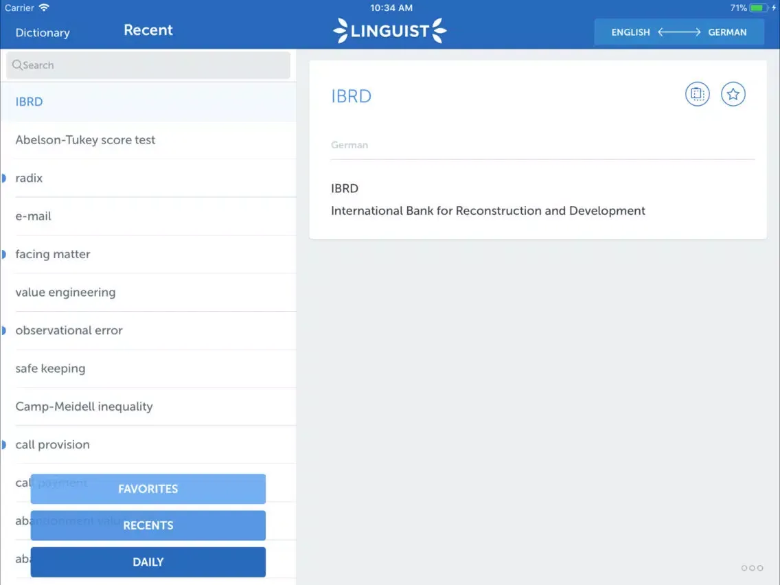 Linguist Finance Terms EN-DE iPad  スクリーンショット
