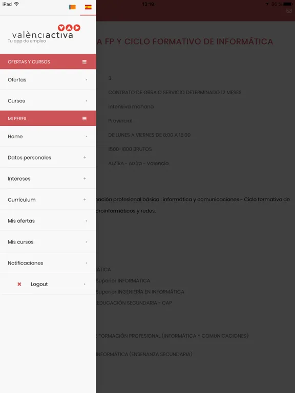 Tangkapan layar València Activa iPad 