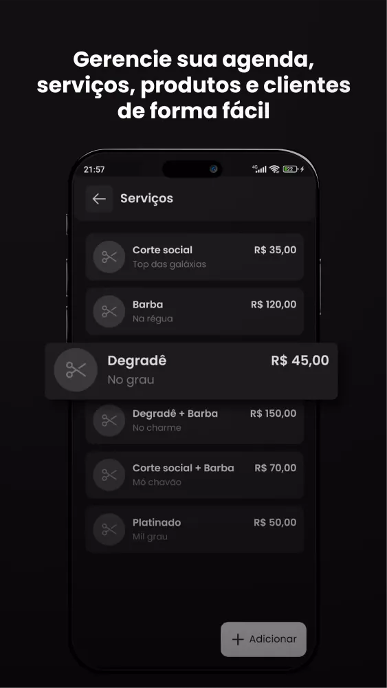 Capturas de tela do Gestão de Barbearia