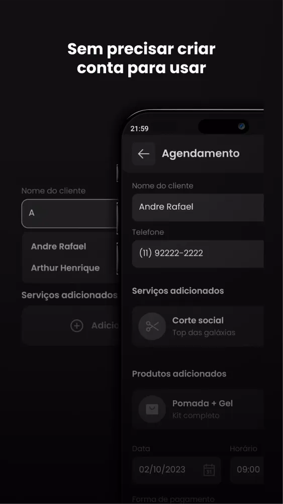 Capturas de tela do Gestão de Barbearia