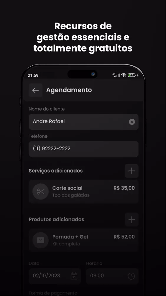 Capturas de tela do Gestão de Barbearia