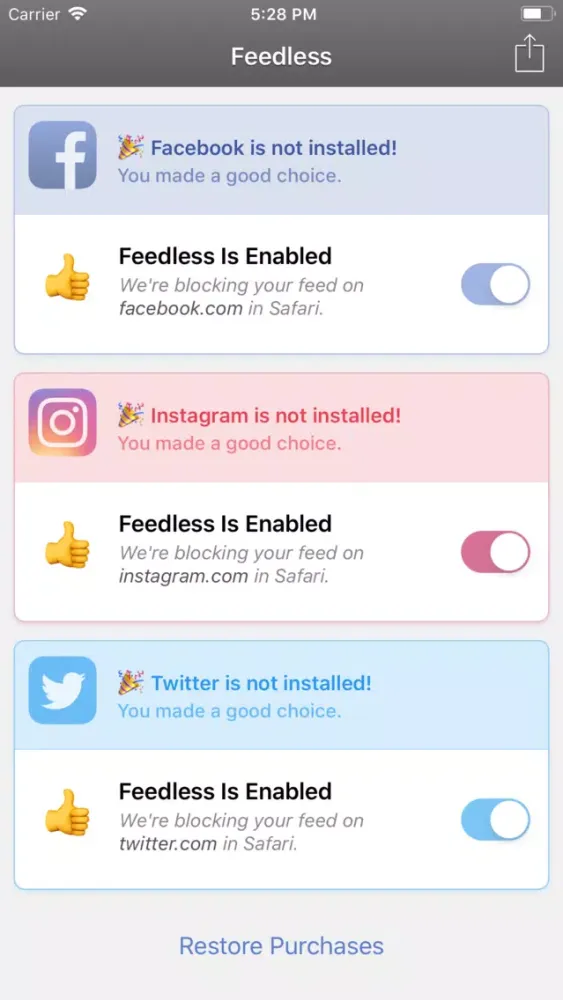 Tangkapan layar Feedless — Newsfeed Blocker