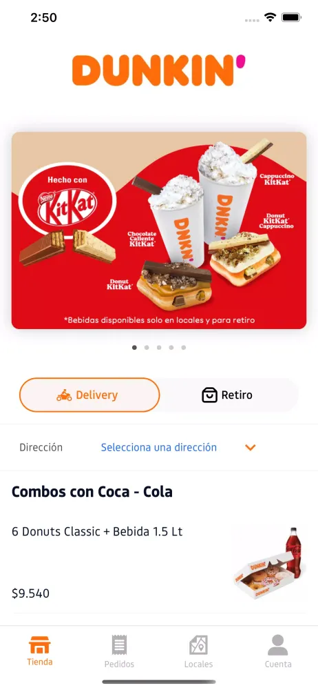 Tangkapan skrin Dunkin' App Chile