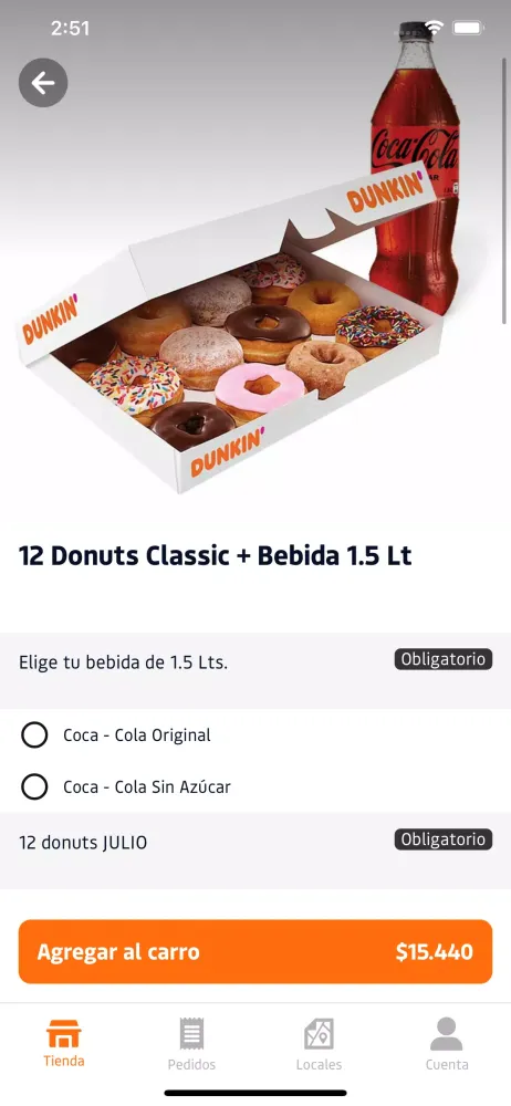 Tangkapan skrin Dunkin' App Chile