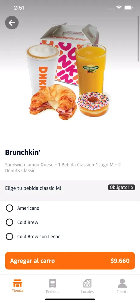 Tangkapan skrin Dunkin' App Chile