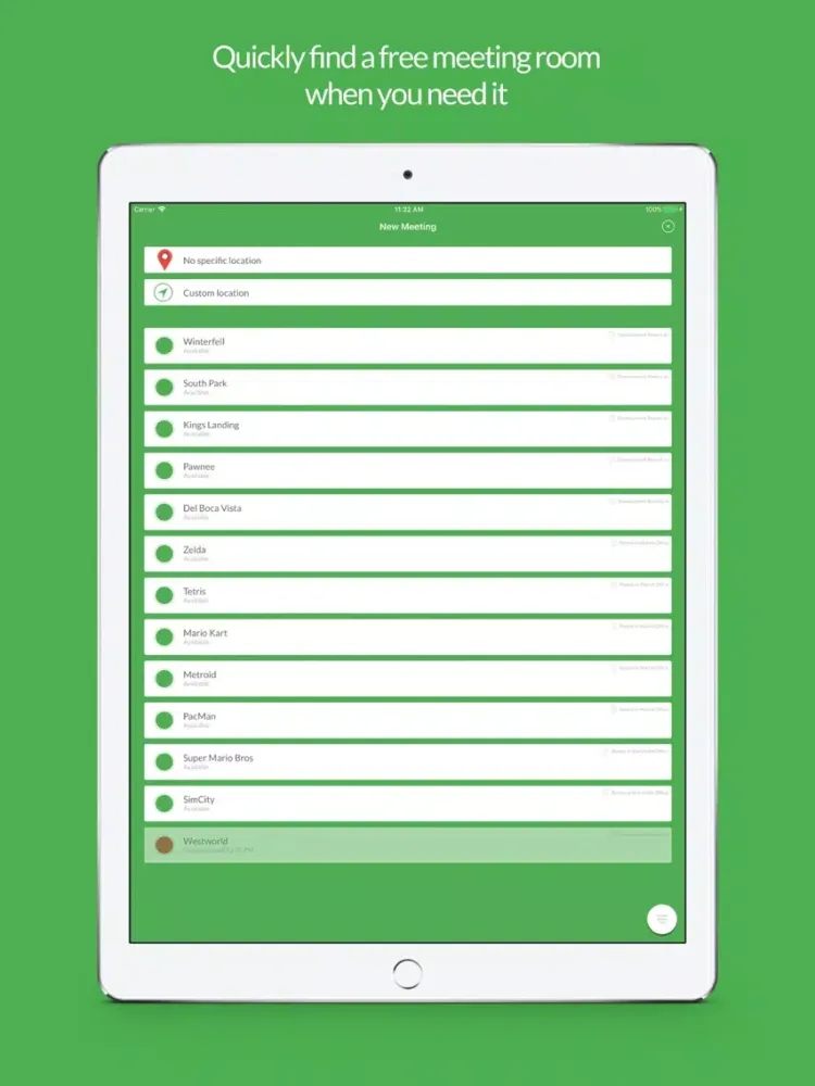 Tangkapan layar Meetio - Room Scheduling iPad 