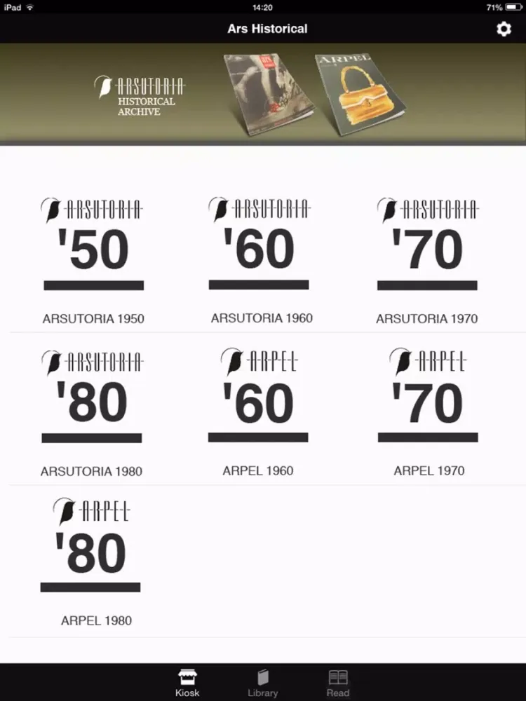 Ảnh chụp màn hình của Ars Historical Archive iPad 