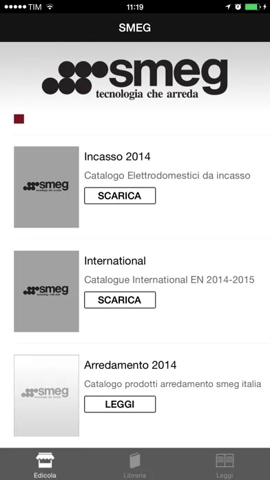 Captures d'écran de Smeg corporate cataloghi