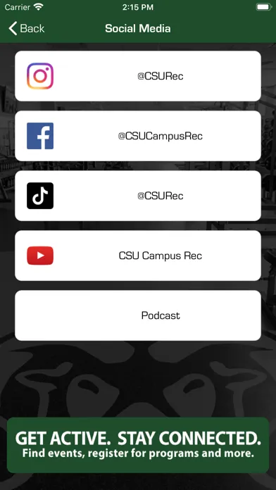 Capturas de tela do CSU Campus Recreation