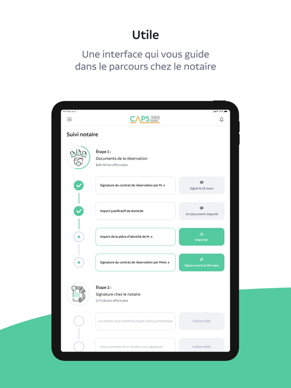 ภาพหน้าจอของ Espace client CAPS iPad 