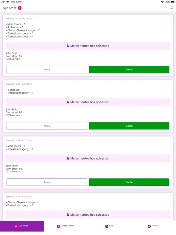 GF restaurant orders iPad  Screenshots