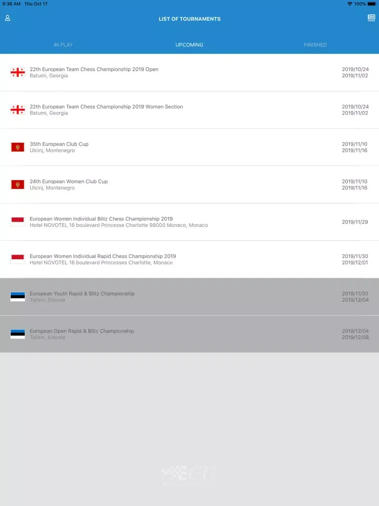 Capturas de tela do European Chess Union iPad 