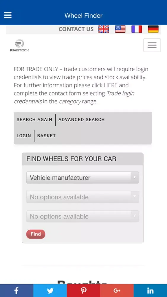 Capturas de tela do FindMyWheels App - Rimstock