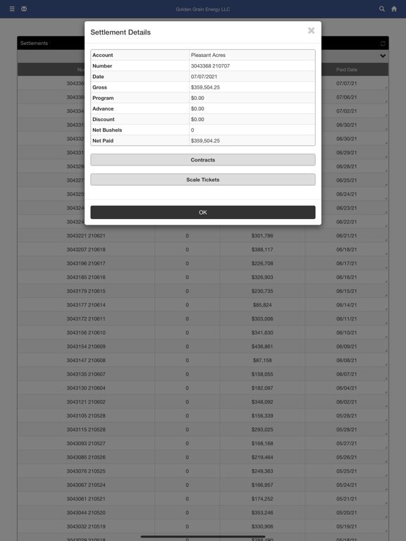 Tangkapan layar Golden Grain Energy, LLC iPad 