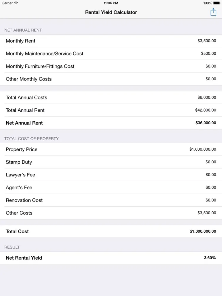 Rental Yield Calculator+ iPad  스크린샷