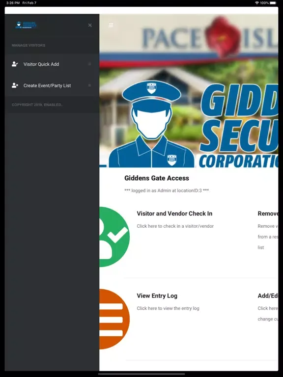 Ảnh chụp màn hình của Giddens Gate Access iPad 