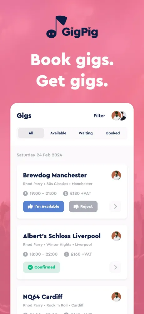 GigPig: Book Gigs. Get Gigs. Screenshots