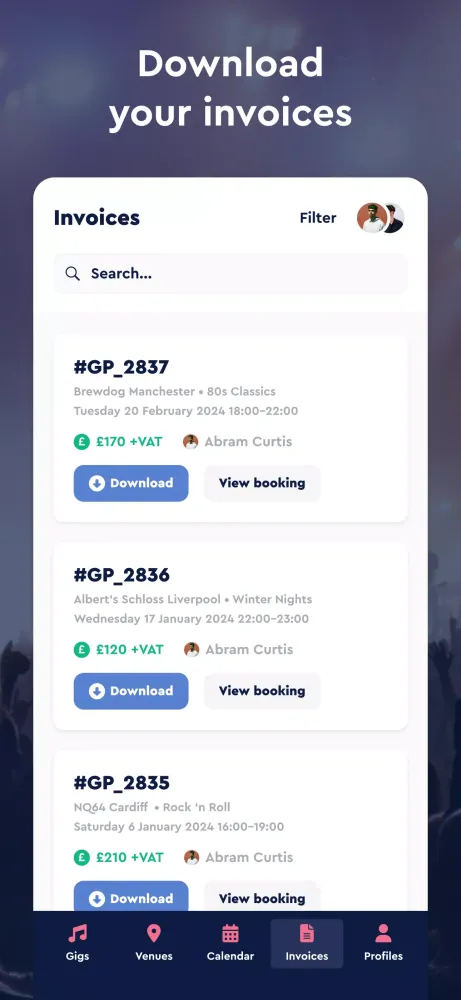 GigPig: Book Gigs. Get Gigs. Screenshots