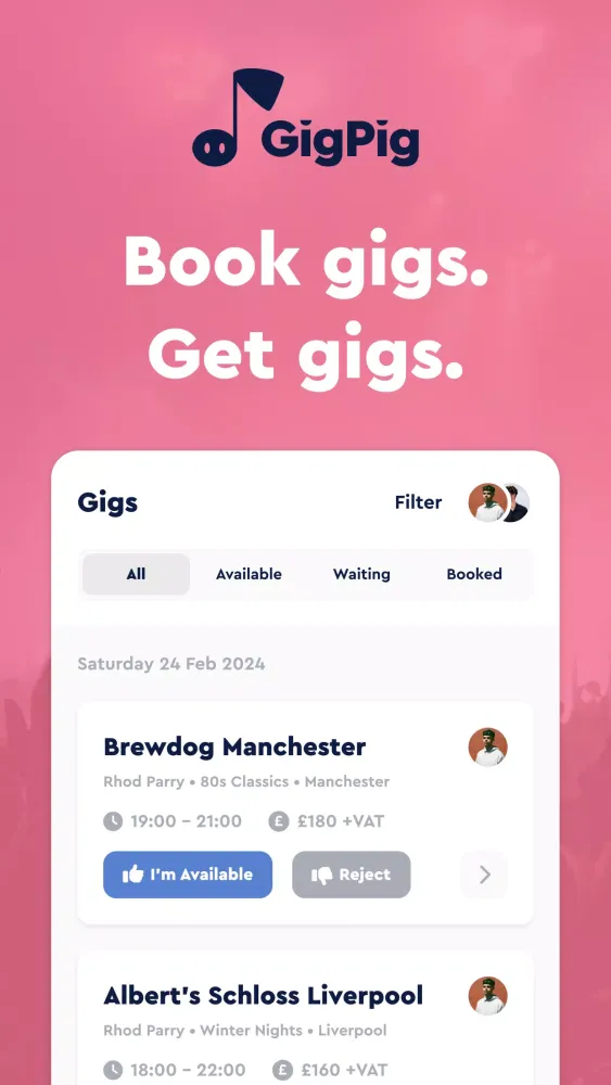 GigPig: Book Gigs. Get Gigs. Screenshots
