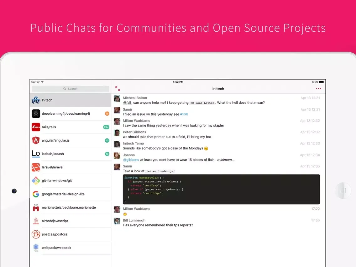 Gitter - Chat for communities iPad 應用截圖
