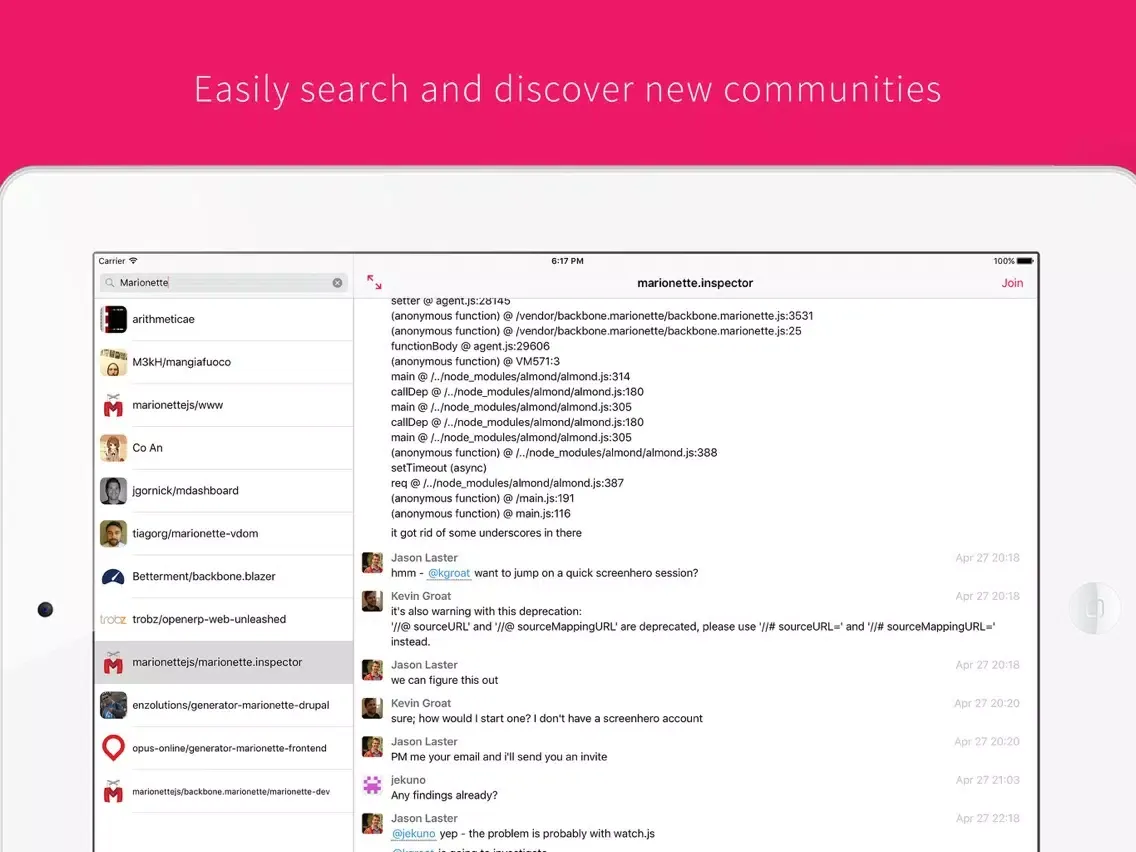 Gitter - Chat for communities iPad 應用截圖
