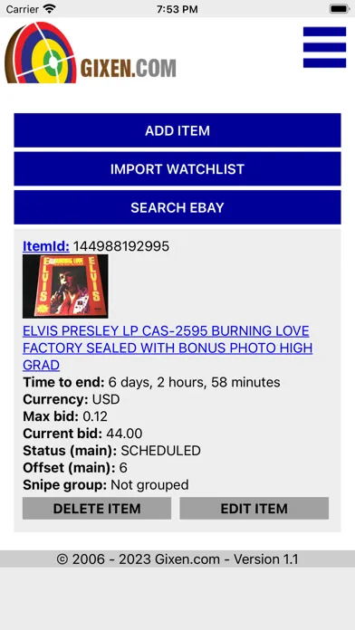 Gixen eBay Auction Sniper स्क्रीनशॉट