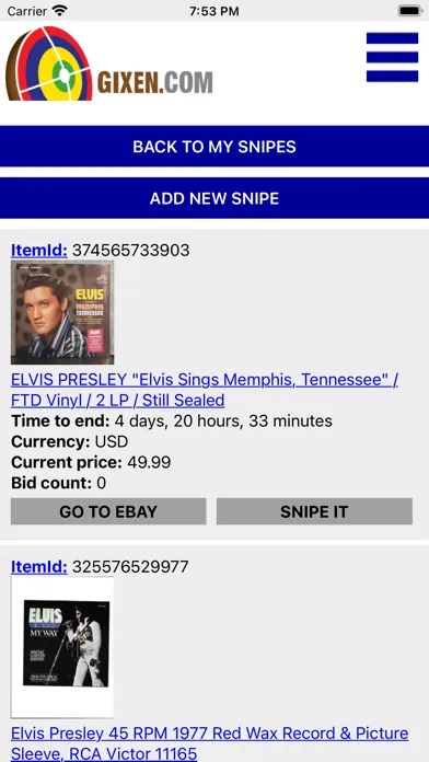 Gixen eBay Auction Sniper स्क्रीनशॉट