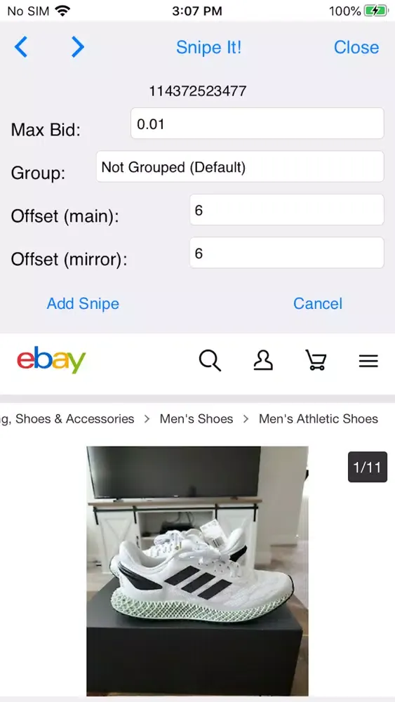ภาพหน้าจอของ Gixen eBay Auction Sniper