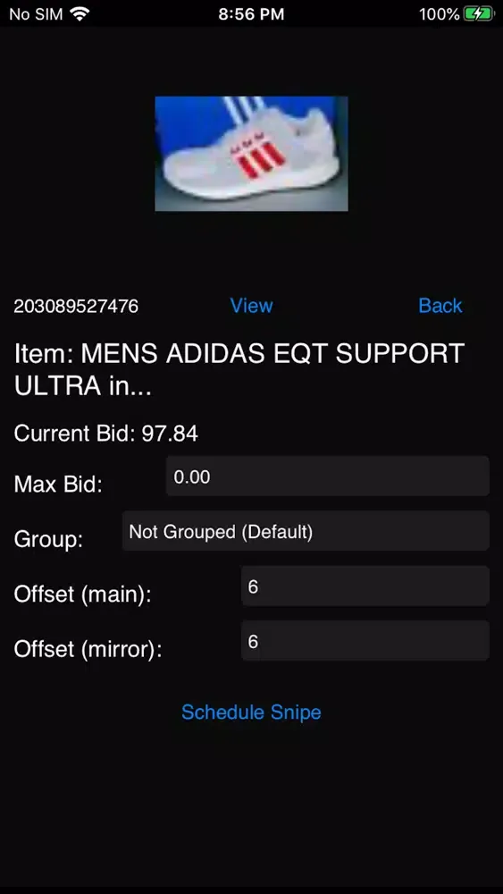 ภาพหน้าจอของ Gixen eBay Auction Sniper