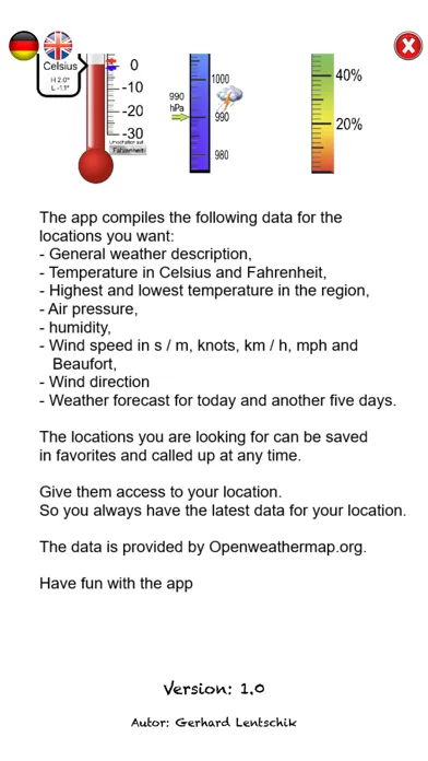 Capturas de tela do Thermo-Hygro-Baro-Wetter