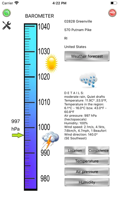 Capturas de tela do Thermo-Hygro-Baro-Wetter