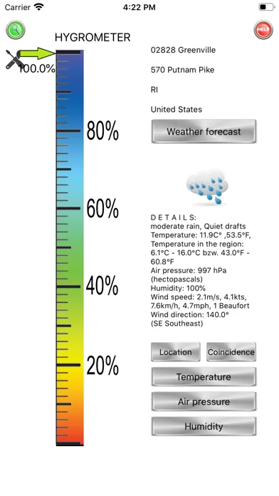 Capturas de tela do Thermo-Hygro-Baro-Wetter