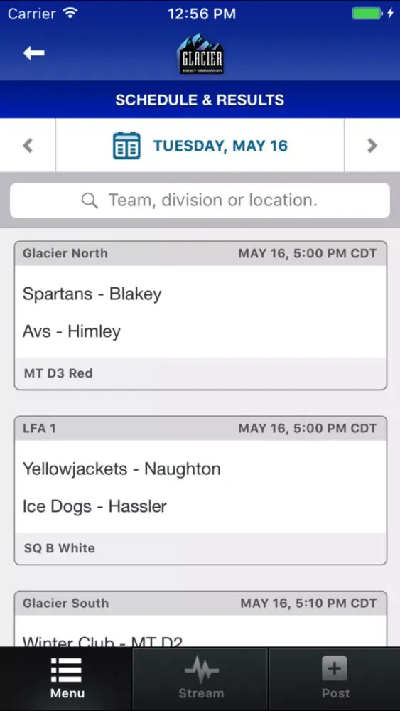 Glacier Hockey Tournaments Screenshots