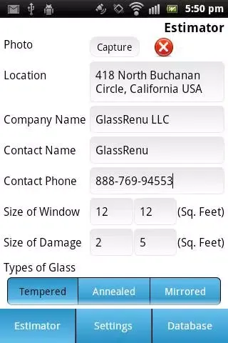 GlassRenu Job Estimation Tool应用截图