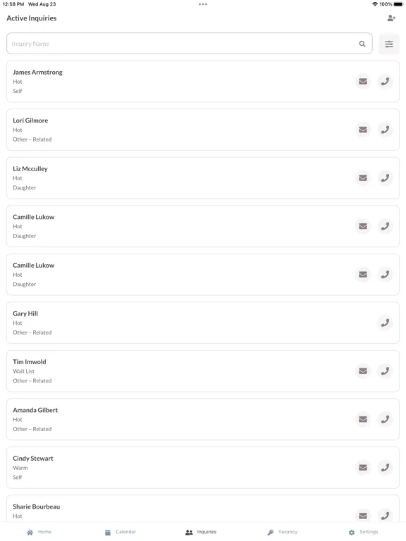 Aline CRM iPad  Screenshots