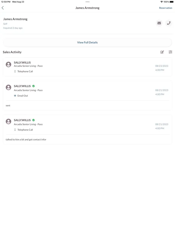 Aline CRM iPad  Screenshots
