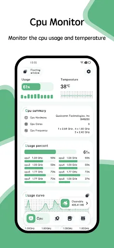 Capturas de tela do System Monitor Cpu Ram Battery