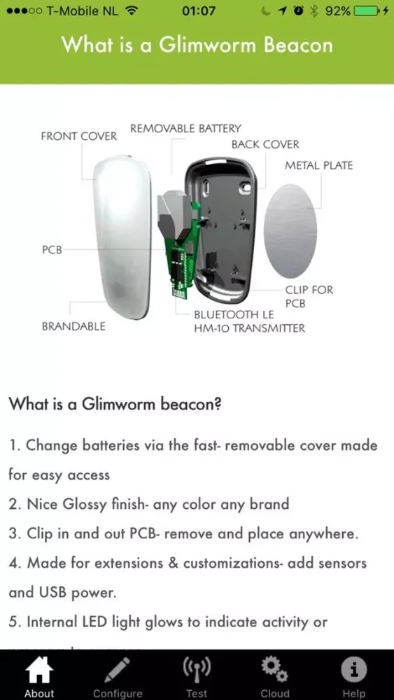 Ảnh chụp màn hình của Glimworm Beacons Configuration App