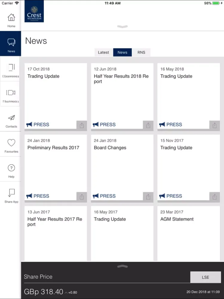 Crest Nicholson IR App iPad  Screenshots