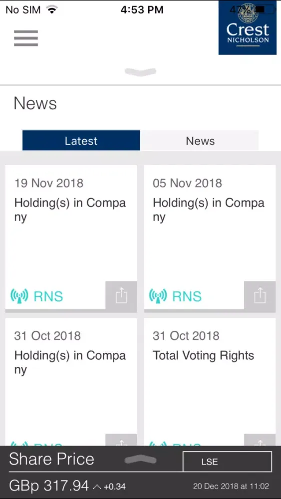 Crest Nicholson IR App Screenshots