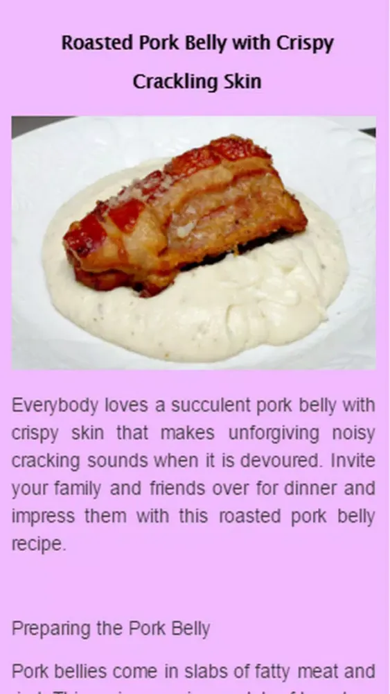Capturas de tela do Pork Belly Recipes